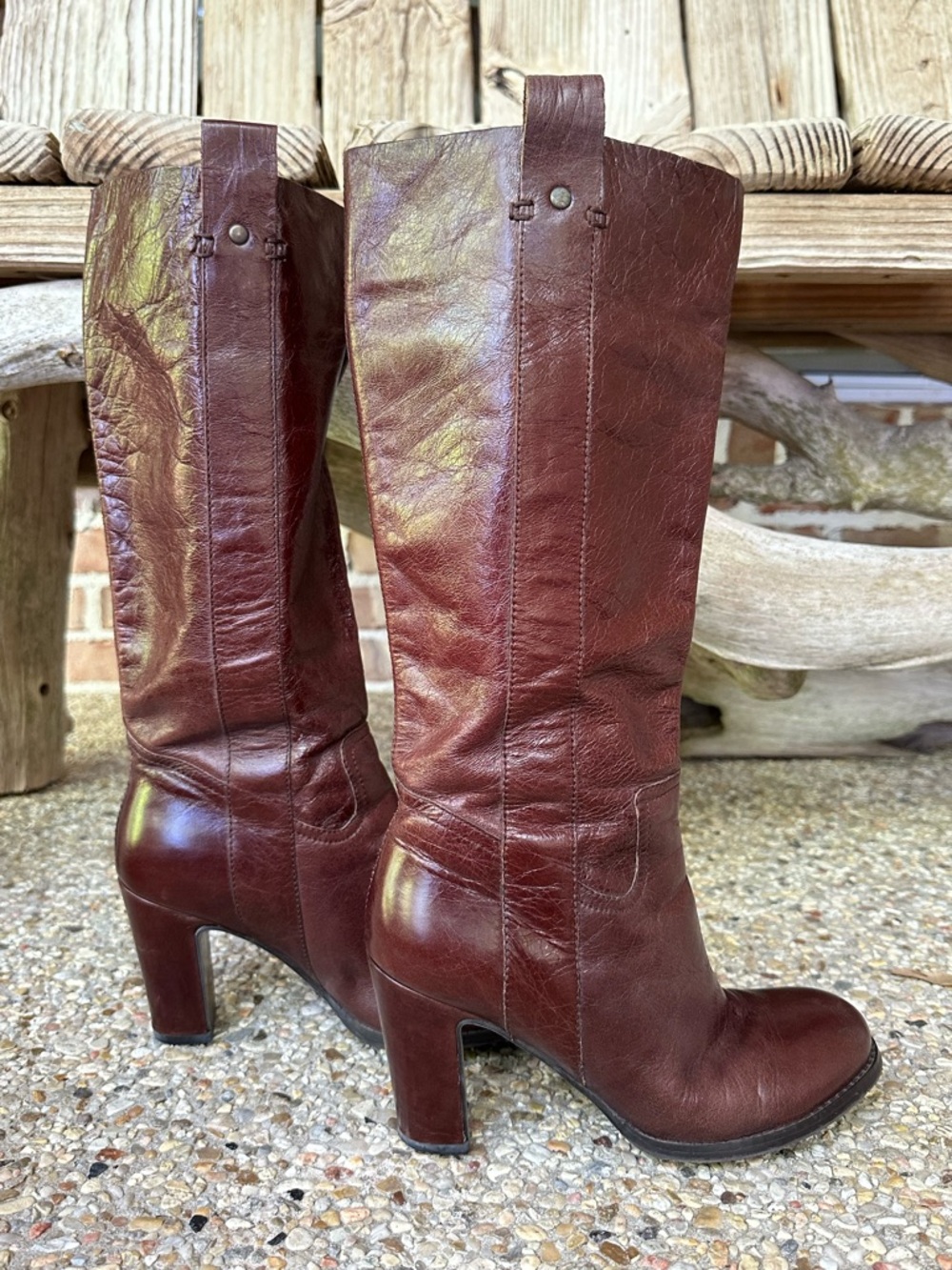 Vintage Nicole by Nicole Miller Burgundy Leather Mid-Calf Heeled Boots
